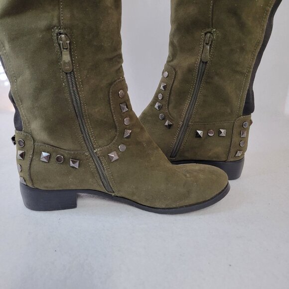 Midnight Velvet Olive Green Over The Knee Boots W Studded Detail Size 9W - Picture 14 of 16